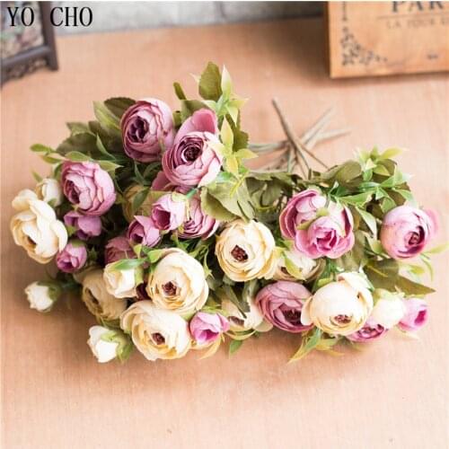 YO CHO artificial flowers fake flowers camellia bouquet small silk roses flower head flowers high quality artificial for decor