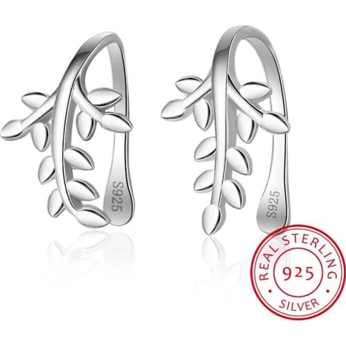 High Quality 100% 925 Sterling Silver Simple Tree Leaves Ears Clip for Women Vintage Sterling Silver Jewelry Gift