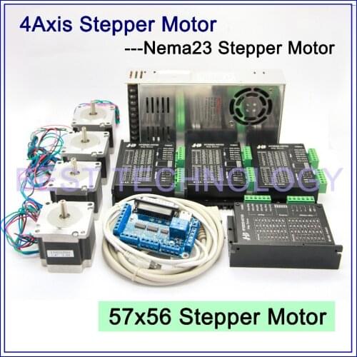 4Axis CNC stepper motor kit 4PCS Nema23 57x56mm stepper motor + stepping Motor Driver 4A,42V + power supply + breakout board