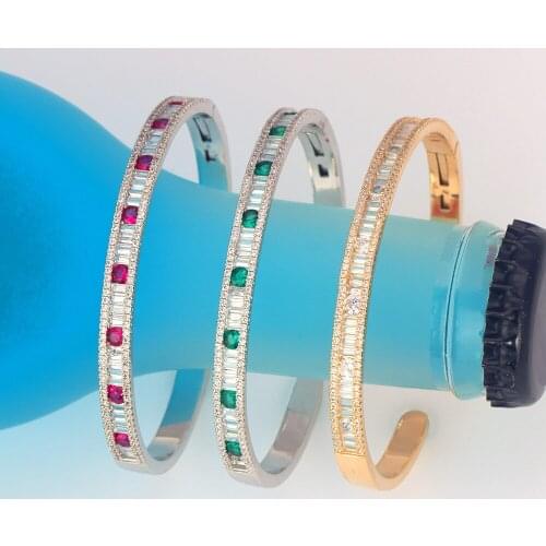 Bride Talk Color Micro Paved Shining AAA Cubic Zircon Stone Bangle Ring Set Female Banquet Party Adjustable Bangle Bracelet Set