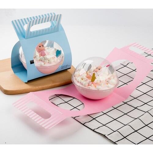 50pcs Baking package decoration 390ml portable paper box mousse cake dessert ice cream plastic cup transparent crystal ball