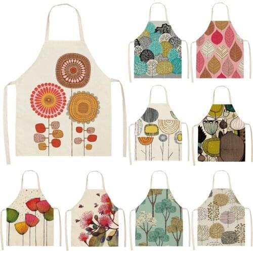 Colorful Flower Leaf Pattern Kitchen Apron Women Cotton Linen 53*65cm Bibs Household Cleaning Pinafore Home Cooking Aprons Q0148