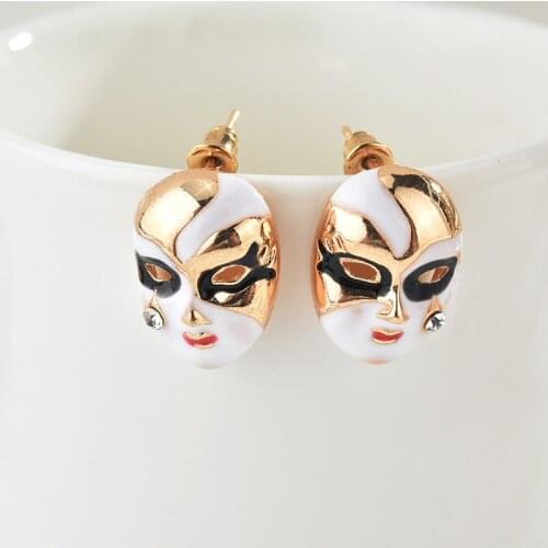 Creative Funny Mask Stud Earrings Gold/Silver Color Rhinestone Earrings for Men Women Earrings Halloween Party Jewelry Gifts
