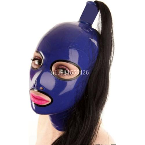 Latex Mask Rubber Unisex Hood with Wig Rubber Fetish Mask Braid Wigs Latex Headgear Sexy Cosplay Accessaries