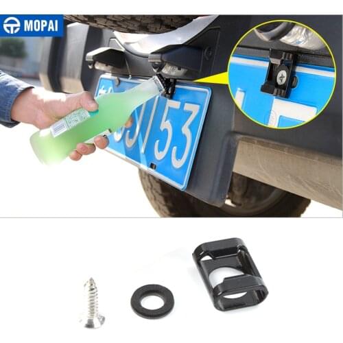 MOPAI Car Rear License Plate Holder Bracket Mounted Part Screw Car Beer Bottle Opener for Jeep Wrangler JK 2007-2017 Accessories