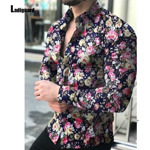 Plus Size 4xl 5xl Mens Single Breasted Shirt Long Sleeve Blouses Summer Model Flower Top Clothing Sexy Fashion Male Shirt blusas