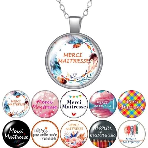 New Beauty Patterns Merci Maitresse Photo Silver color/Bronze Pendant Necklace Glass Cabochon Girl Jewelry Birthday Gift 50cm
