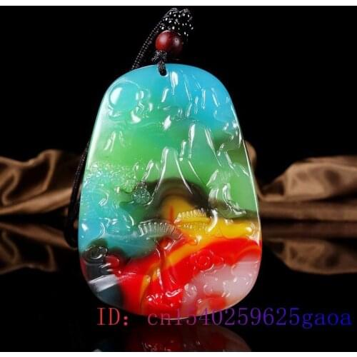 Color Jade Landscape Pendant Charm Men Jewelry for Natural Women Gifts Necklace Fashion Amulet Carved Chinese Accessories