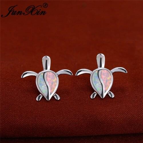 Pear Cut White Fire Opal Earrings White Gold Rose Gold Color Lovely Turtle Stud Earrings For Women Wedding Studs Party Jewelry