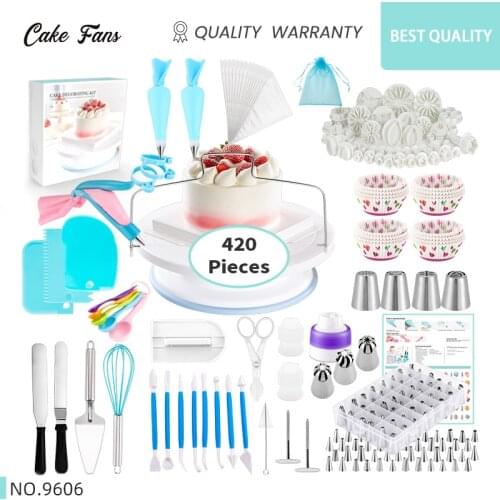 Original CakeFans Cake Decorating Tools 420pcs Set Kitchen DIY Baking Pastry Tools Truntable piping tips set Soluble bean