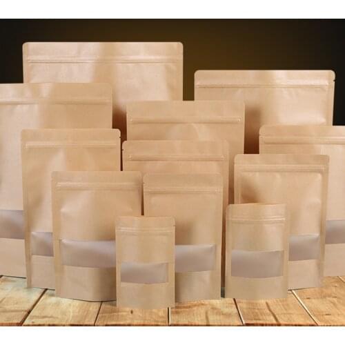 Kraft Paper Window Bag Stand Up Gift Nut Food Fruit Tea Packaging Pouches Zipper Self Sealing Bags Packing Zip Lock