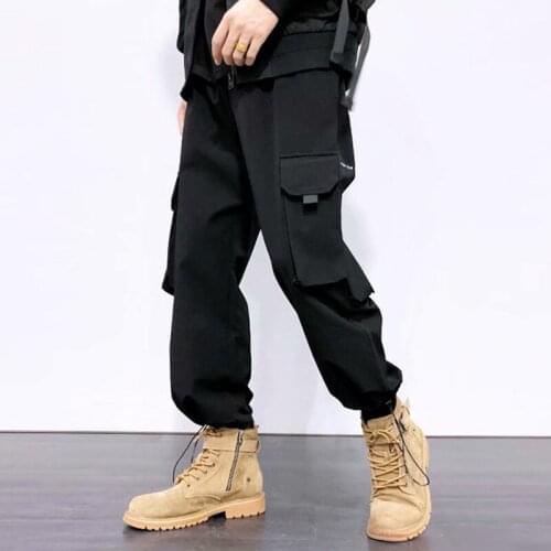 Casual Fashion Men Wide Leg Pants Black Loose Goth Men Pants Streetwear Mid Waist Belt Baggy Trousers Daily Commuter Essentials