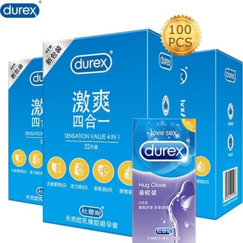 Durex Condom 100/64/32 Pcs Set 4 Types Natural Latex Rubber Lubricated Contraception cock ring Condoms Sexual Toys Goods For Man