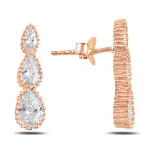 Silver 925 Sterling Cottage Drop Zircon Stone Earrings