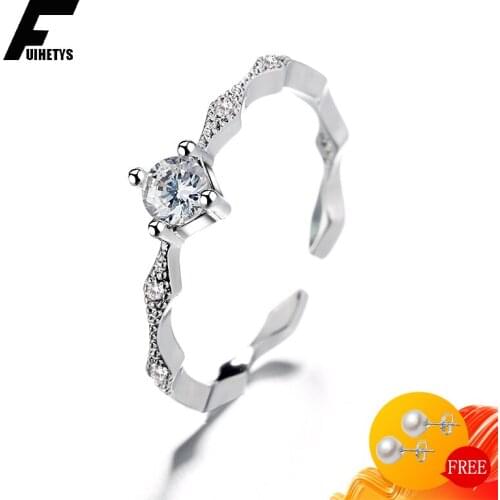 BaliJelry Charm Rings Silver 925 Jewelry Accessories Zircon Gemstones Geometric Shape Open Rings for Women Wedding Engagement