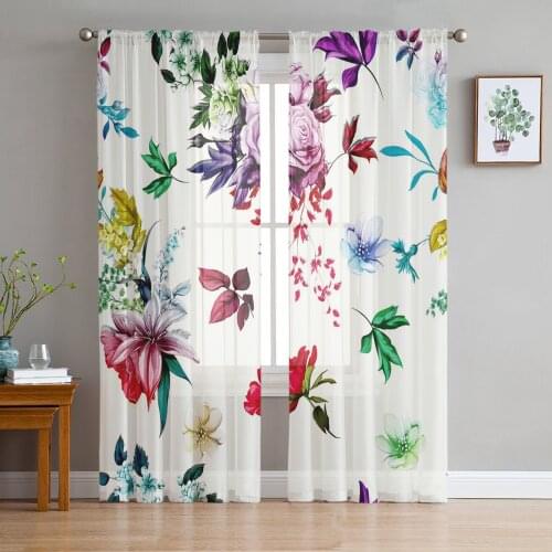 Colorful Rose Flower Tulle Sheer Window Curtains for Living Room Kitchen Children Bedroom Voile Hanging Curtain