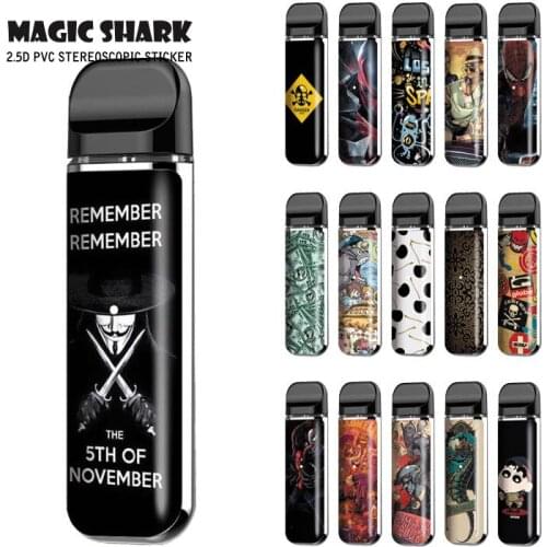 Magic Shark Toroto Crayon Cherry Skull GTA Evil V-Vendetta Wrap Film Vape Case Cover Sticker for Smok Novo