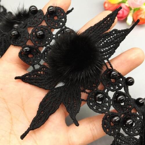 10x Black Pearl Beaded Flower Lace Trim Embroidered Lace Ribbon Fabric Wedding Dress Sewing Craft Costume Dress DIY Accessories