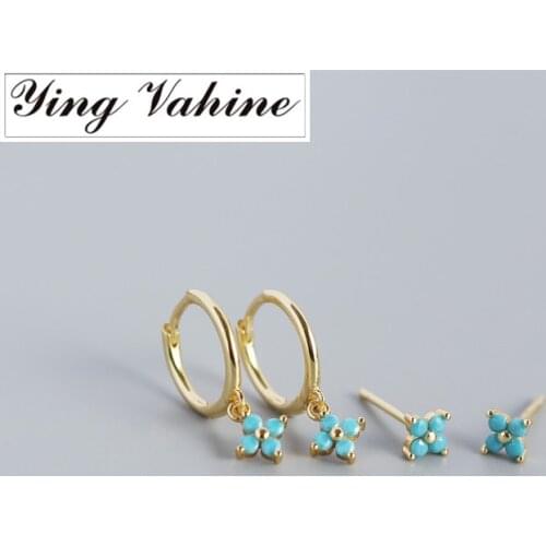 Ying Vahine 100% 925 Sterling Silver Blue Zircon Little Flower Stud Earrings for Women Jewelry