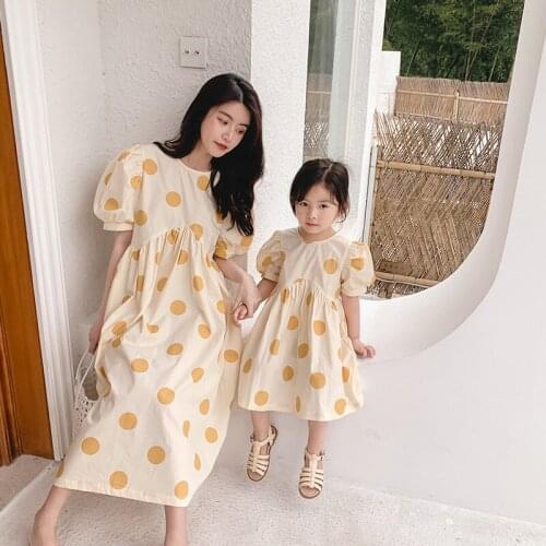 Sannian 2021 New Parent-child Wear Women Dress Mother And Daughter Summer Girls Polka Dot Cotton Dresses Family Clothes