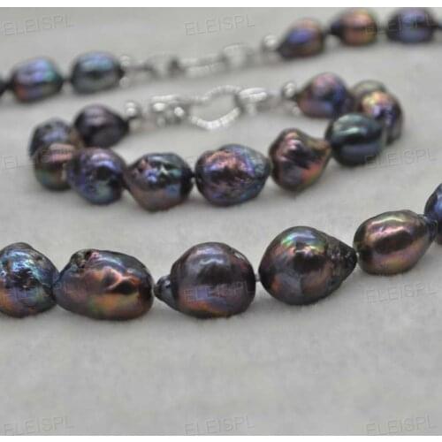 1 sets Baroque 10-14mm black Kasumi Pearl necklace and bracelet