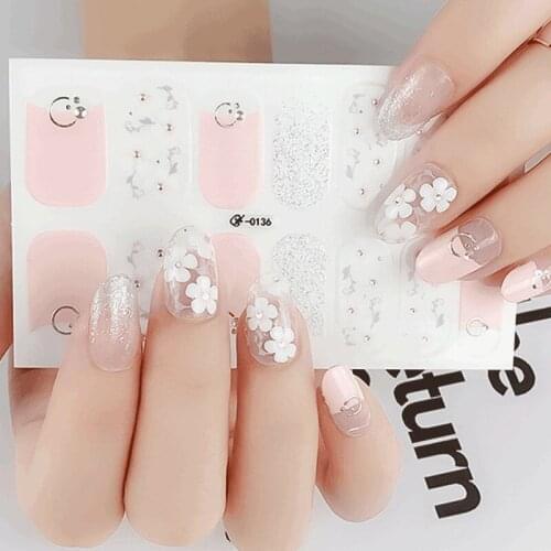 1sheet Nail Wrap Glitter Flower Nail Art Stickers Full Cover Tips 2021 New Arrival DIY Self Adhesive Nagel Manicure