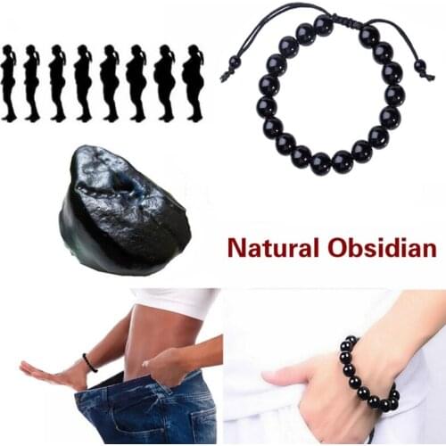 1PCS Obsidian Fitness Beaded Bracelet Natural Stone Anti Fatigue Bracelet Fashion Women Men Jewelry Gifts Diameter 10mm Black