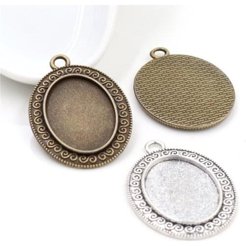 10pcs 18x25mm Inner Size Antique Silver Plated And Bronze Flowers Style Cameo Cabochon Base Setting Pendant necklace findings