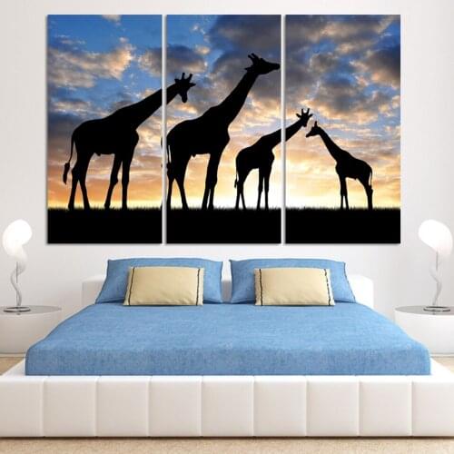 3pcs /set Abstract African Landscape Animal Giraffe Wall Art Painting On Canvas silhouette Picture Modern Home Decor Set