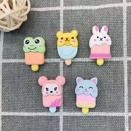 5colors Cartoon Figure Animals ice lolly Charms 6pcs Flat Back Glue Setting Cat Frog Shape Ice Cream Jewelry Decoration Croc
