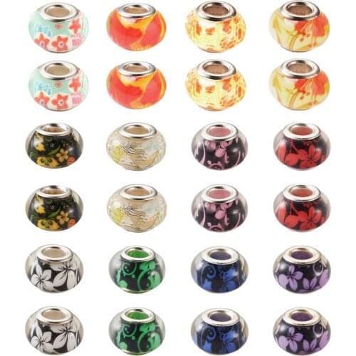 50 pcs/bag Large Hole Dog Paw Prints Pattern Acrylic European Beads with Silver Color Brass Double Cores Rondelle Mixed Color