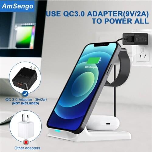 15W 3 in 1 Wireless Charger Fast Charging for iPhone 12ProMax 11/XR/Xs For Apple i Watch 6 5 For Airpods Pro With US EU Charger