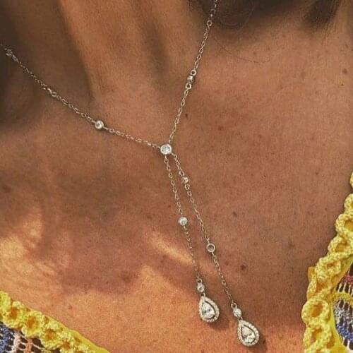 Y lariat Long Pendant Necklaces For Women Fashion bling CZ Beads Water drop cz station Necklace Statement Jewelry 2018