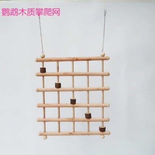 Parrot Climbing wooden Net Bird Cage Wood Toy Play Gym Hanging Swing Net Parrot Bird Hammock Decor for Budgies Parakeet