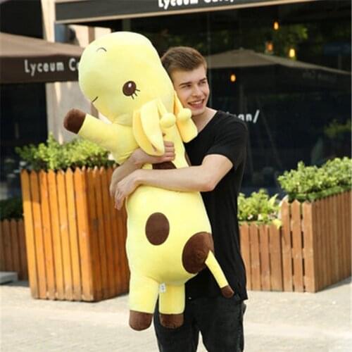Fancytrader Giant Plush Animal Giraffe Toy Stuffed Soft Plush Large Lying Giraffe Doll Pillow 130cm 51incehs Yellow Green Blue