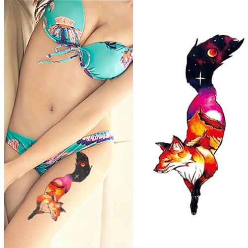 1pcs Fantasy Color Fox Hot Black White Large Flower Henna Temporary Tattoo Black Mehndi Style Waterproof Tattoo Sticker