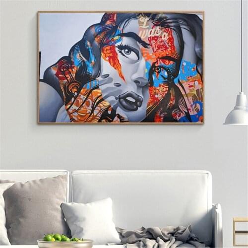 Graffiti Colorful Woman Oil Painting on Canvas Painting Cuadros Posters and Prints Wall Art Picture for Living Room Decor