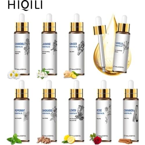 HIQILI Ginger Essential Oils 10ML Diffuser Aroma Oil Vanilla Rosemary Patchouli Cinnamon Pine Neddles Myrrh Black Pepper Oil