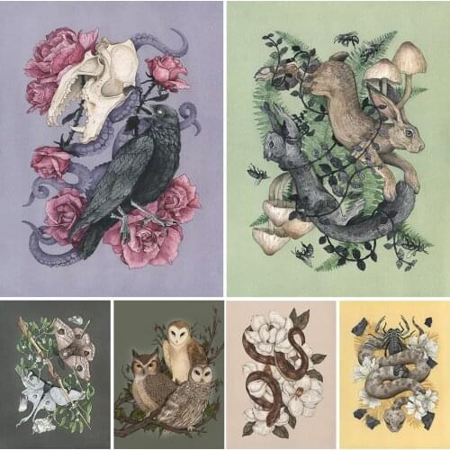 Illustration Of Witches' Magic Posters And Print Crow, Sheep And Witchcraft Owl Wall Art Canvas Painting Hell Angels Decoration