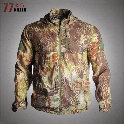 Camo Tactical Skin Jacket Men Summer Breathable Wear-resistant Quick Dry Hooded Jackets Mens Military Thin Sunscreen Windbreake