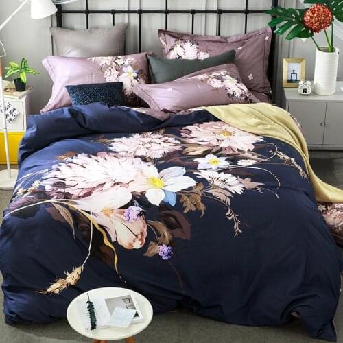 Lotus 4pcs100% Cotton Sanding Printed Flower Bedding Set set Duvet Cover Pillowcase Queen King rose lily