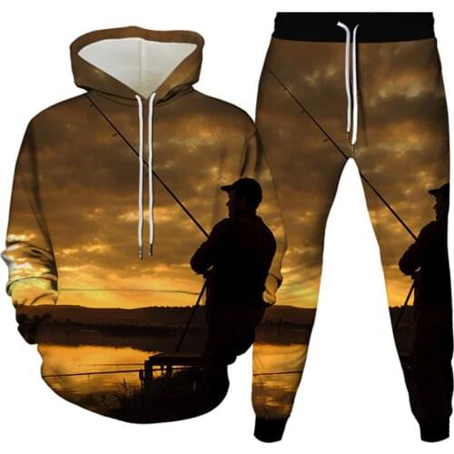 Beautiful Natural Scenery Print Men Fashion 2Pcs Tracksuit Women Sportwear Sweatshirt Long Pants Clothing Hoodies+Trousers Suit