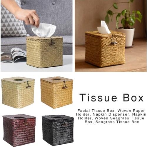 Square Tissue Box Cover Tissue Holder Seaweed Hand-Woven Paper Towel Napkin Dispenser For Home Restaurant