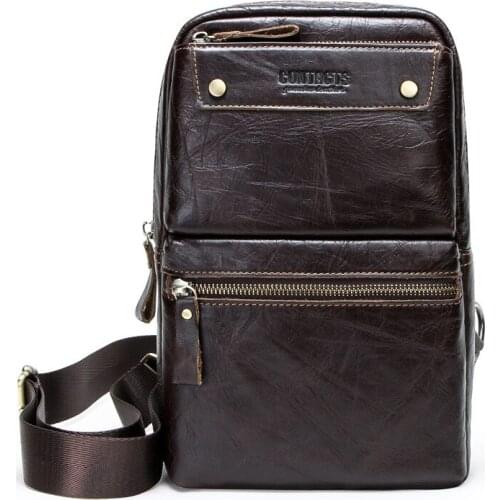 Fashion leather mens chest bag can hold 7.9 inch IPAD casual mens bag