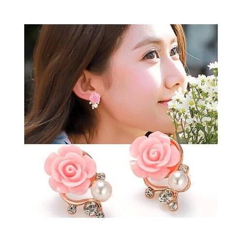 Fashion Pearl Earrings Rose Flower Earrings Womens Rhinestone Shell Bead Earrings Cute And Exquisite Earrings Female Jewelry