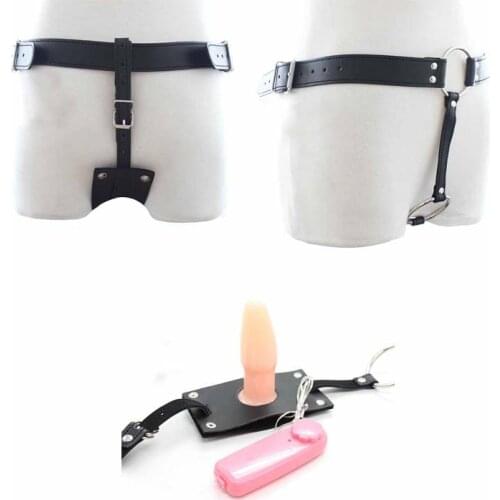 Male Chastity Device Underwear Pu Leather Bondage Restraint Harness With Vibrator Anal Plug Panties Butt Plug Ring Thong Pants