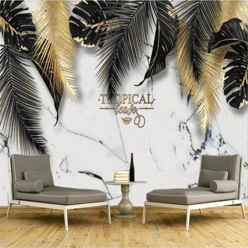 Milofi custom 3D wallpaper mural modern nordic wind golden tropical plant living room background wall decoration painting wallpa