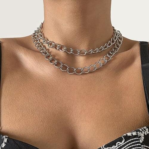 Punk Grunge Geometric Thick Chain Choker Necklace Women Men Hip Hop Jewerly Double Layers Mantra Necklaces Collar Collier Femme