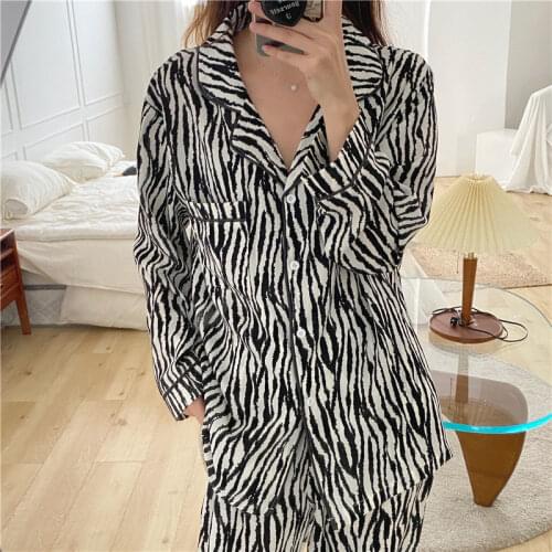 Spring and Autumn Sleepwear Set Home Clothes for Women Zebra Pattern Pajamas for Women Winter Pyjama Femme Ete Pijamas Mujer