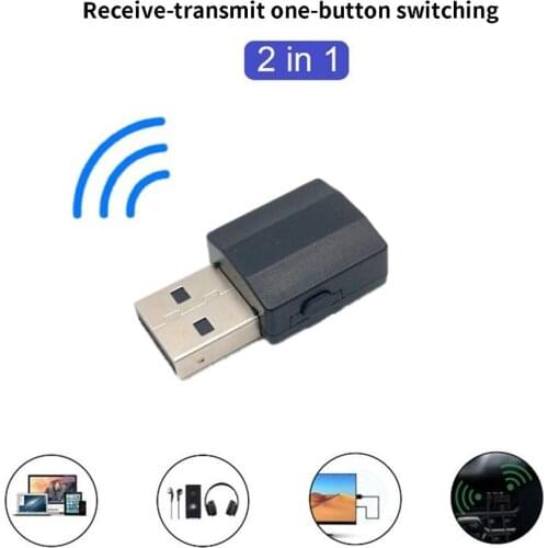 Portable 2in1Wireless USB Bluetooth 5.0 Adapter Transmitter Music Receiver Dongle Audio Adapter for Computer TV and Car Speaker